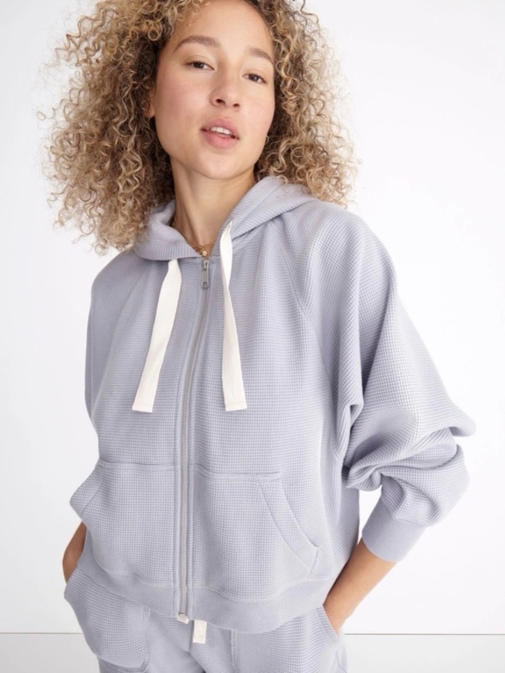 Madewell Lilac Waffle-Knit Zip Hoodie